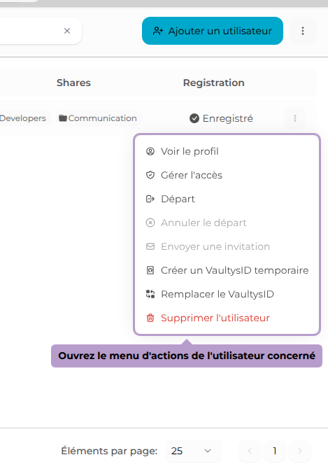 Ouvrez le menu d'actions de l'utilisateur concerné