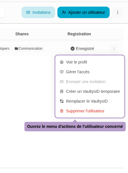Ouvrez le menu d'actions de l'utilisateur concerné