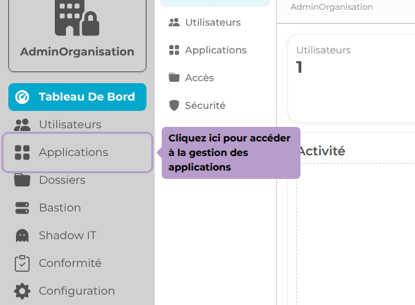 Cliquez ici pour accéder à la gestion des applications