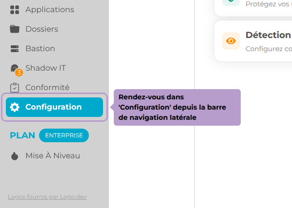 Rendez-vous dans 'Configuration' depuis la barre de navigation latérale