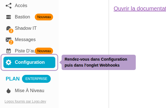 Rendez-vous dans Configuration puis dans l'onglet Webhooks