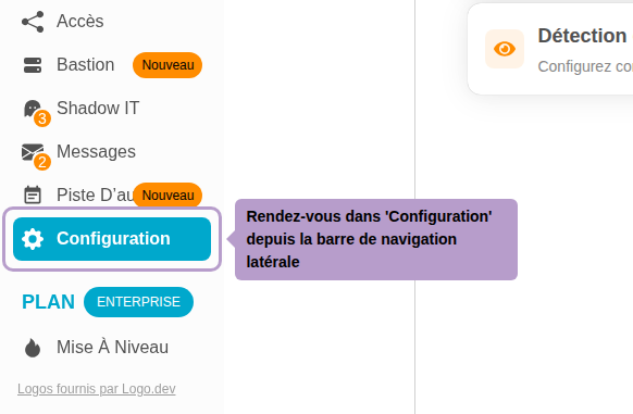 Rendez-vous dans 'Configuration' depuis la barre de navigation latérale