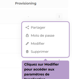 Cliquez sur Modifier pour accéder aux paramètres de l'application