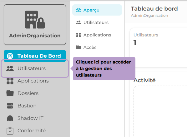 Cliquez ici pour accéder à la gestion des utilisateurs