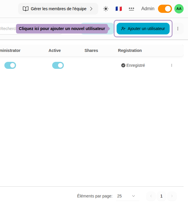Cliquez ici pour ajouter un nouvel utilisateur