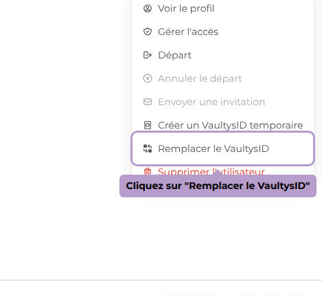 Cliquez sur "Remplacer le VaultysID"