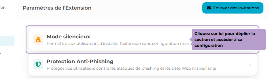Cliquez sur ici pour déplier la section et accéder à sa configuration