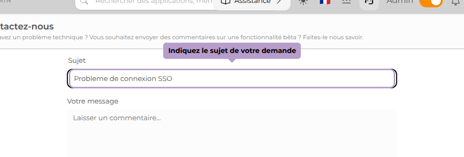 Indiquez le sujet de votre demande
