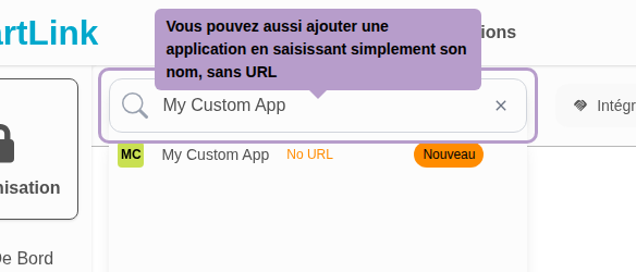 Vous pouvez aussi ajouter une application en saisissant simplement son nom, sans URL