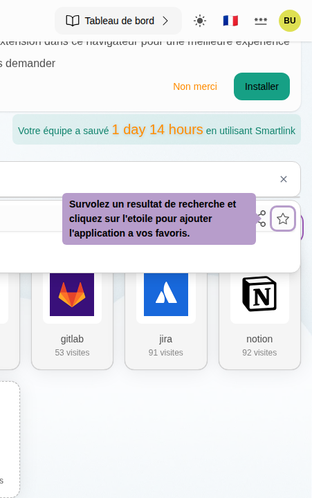 Survolez un resultat de recherche et cliquez sur l'etoile pour ajouter l'application a vos favoris.