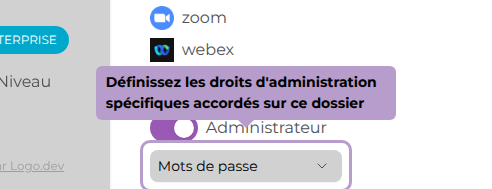 Définissez les droits d'administration spécifiques accordés sur ce dossier