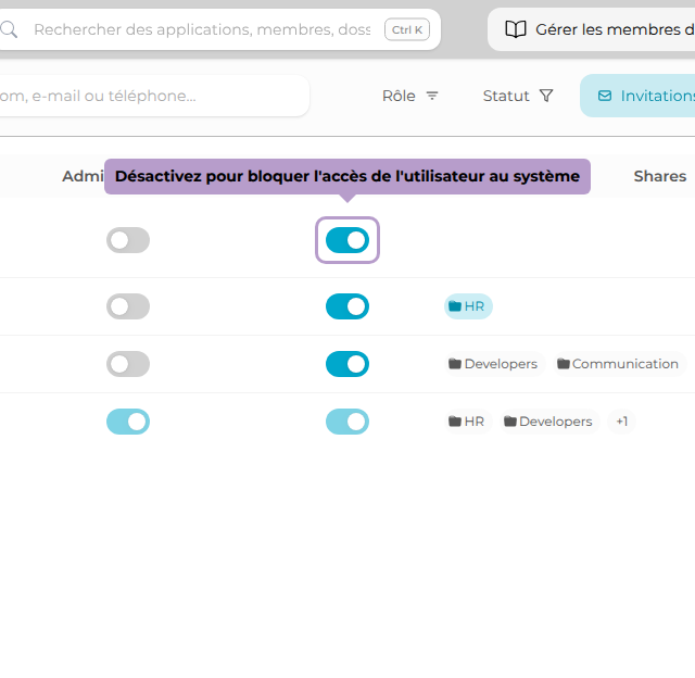 Désactivez pour bloquer l'accès de l'utilisateur au système