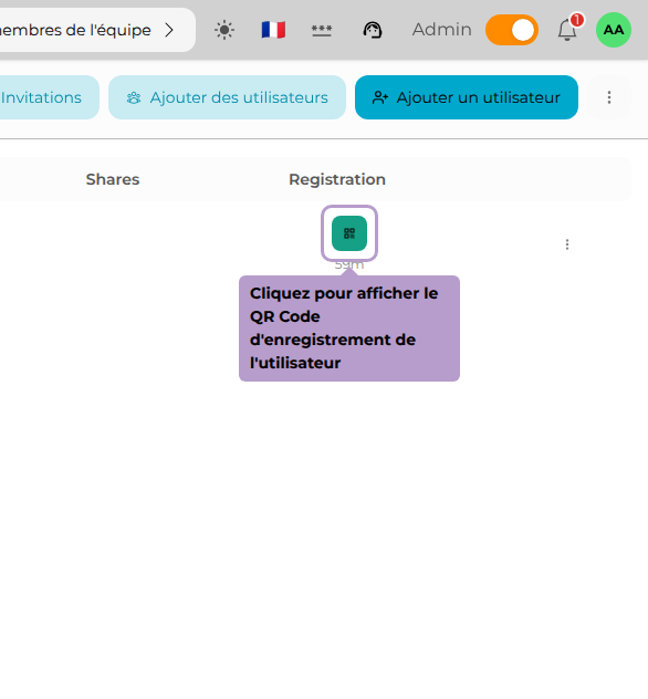 Cliquez pour afficher le QR Code d'enregistrement de l'utilisateur