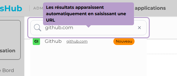 Les résultats apparaissent automatiquement en saisissant une URL