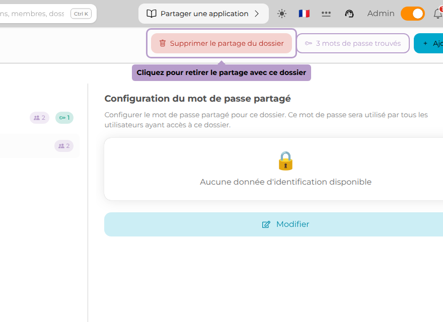 Cliquez pour retirer le partage avec ce dossier