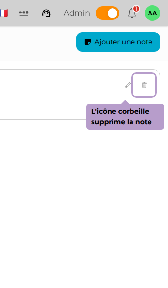 L'icône corbeille supprime la note