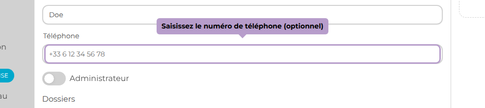 Saisissez le numéro de téléphone (optionnel)