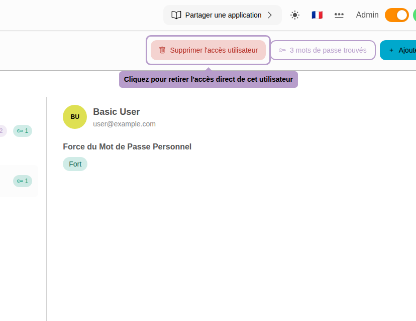 Cliquez pour retirer l'accès direct de cet utilisateur