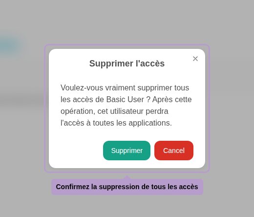 Confirmez la suppression de tous les accès