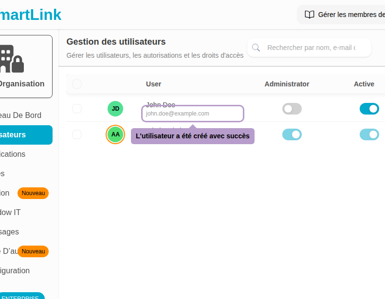 L'utilisateur a été créé avec succès