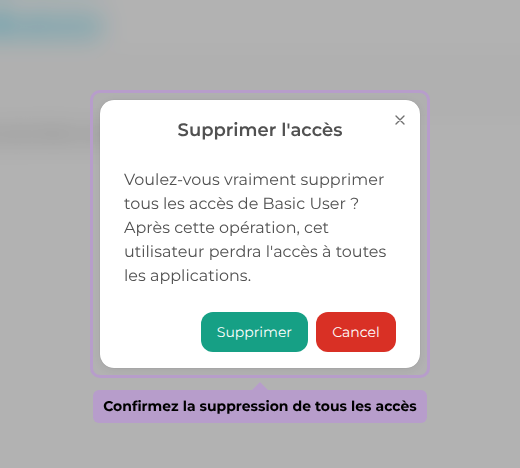 Confirmez la suppression de tous les accès