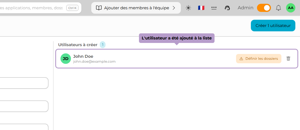 L'utilisateur a été ajouté à la liste