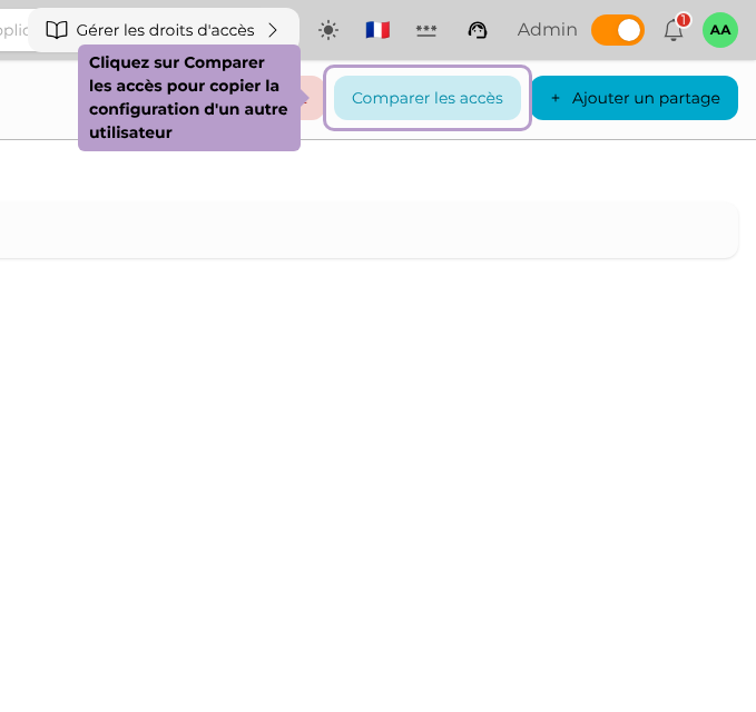 Cliquez sur Comparer les accès pour copier la configuration d'un autre utilisateur