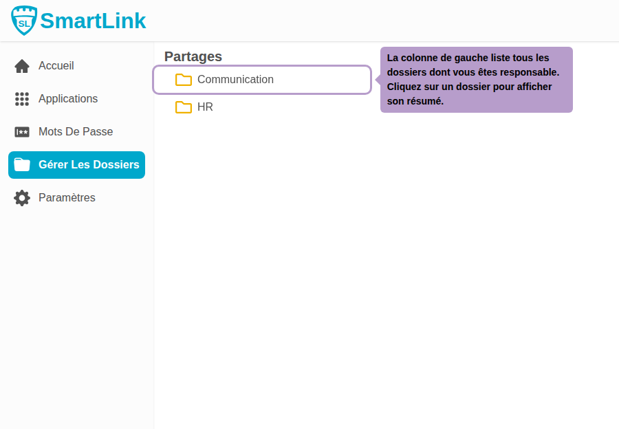 Die linke Spalte listet alle Dossiers auf, für die Sie verantwortlich sind. Klicken Sie auf ein Dossier, um dessen Zusammenfassung anzuzeigen.