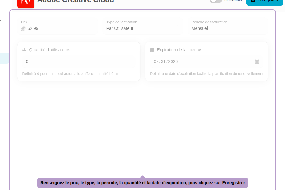 Geben Sie Preis, Typ, Zeitraum, Menge und Ablaufdatum ein, und klicken Sie dann auf Speichern