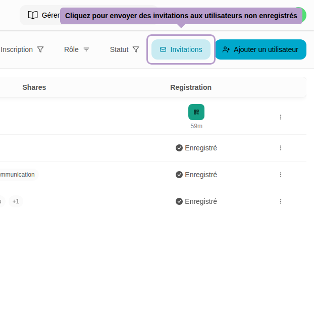 Klicken Sie hier, um Einladungen an nicht registrierte Benutzer zu senden
