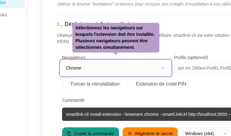 Wählen Sie die Browser aus, auf denen die Erweiterung installiert werden soll. Es können mehrere Browser gleichzeitig ausgewählt werden.