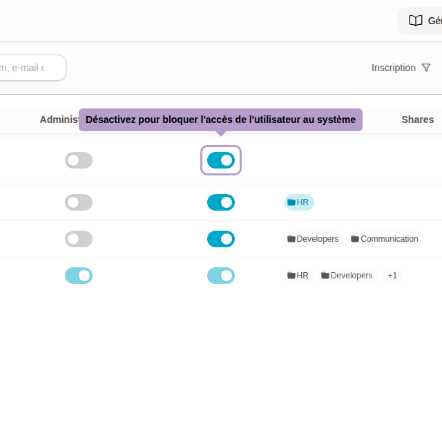 Deaktivieren Sie, um den Zugriff des Benutzers auf das System zu blockieren