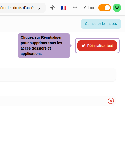 Klicken Sie auf Zurücksetzen, um alle Ordnerzugriffe und direkten Anwendungen zu entfernen