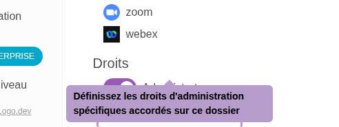 Set specific administrative rights granted on this folder