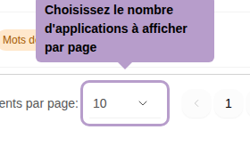 Choose the number of applications to display per page