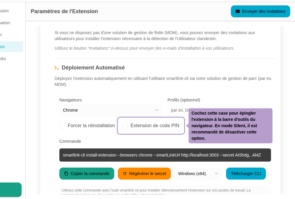 Check this box to pin the extension to the browser's toolbar. In Silent Mode, it is recommended to disable this option.