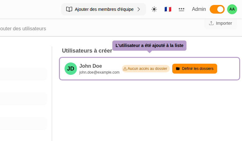 User has been added to the list