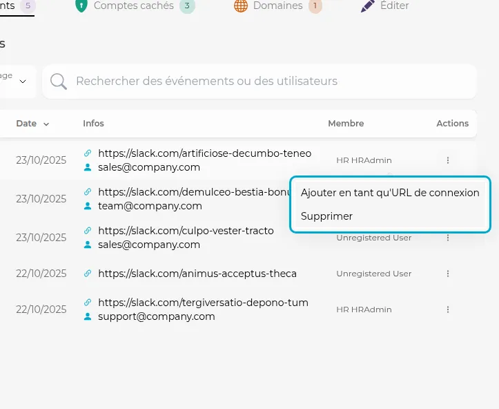 Options pour un événement