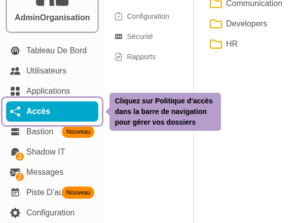 点击侧边栏中的访问策略以管理您的文件夹