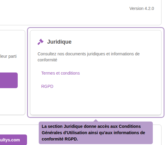 法律文件部分提供使用条款和 GDPR 合规信息。