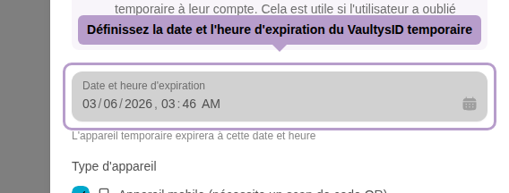 设置临时VaultysID的过期日期和时间