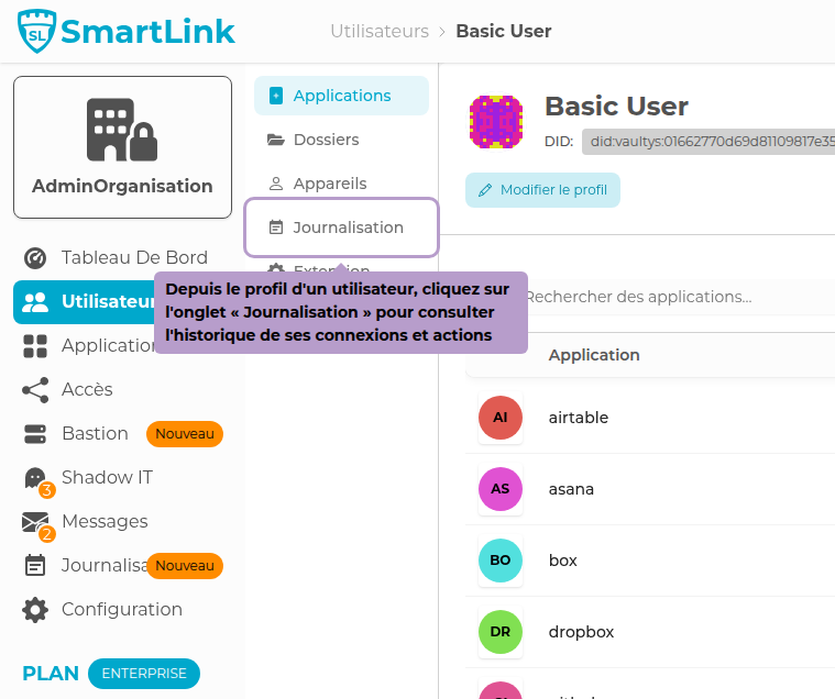 从用户配置文件中,单击“记录”选项卡以查看其连接和操作历史记录