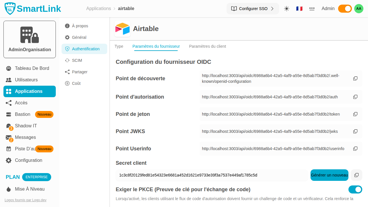 选择OIDC类型的身份验证选项卡