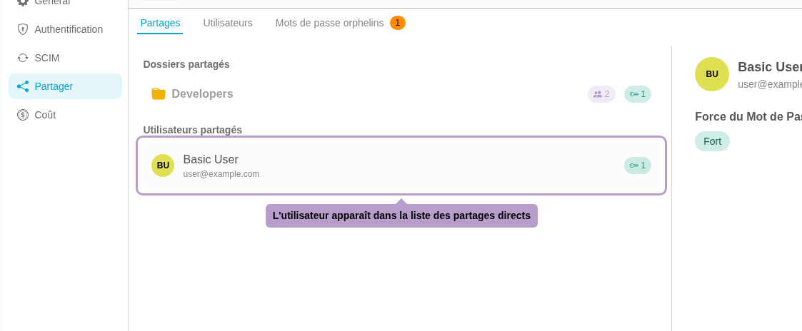 用户出现在直接分享列表中
