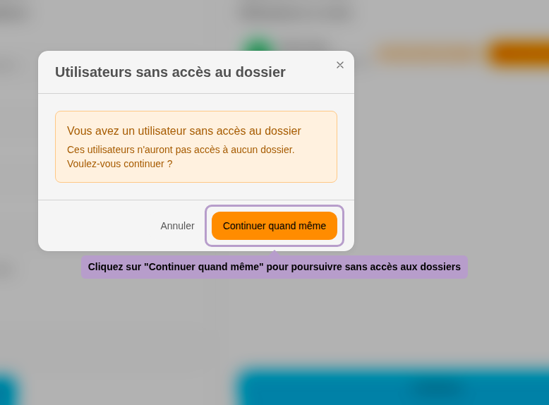单击 "继续" 以继续没有文件夹访问权限