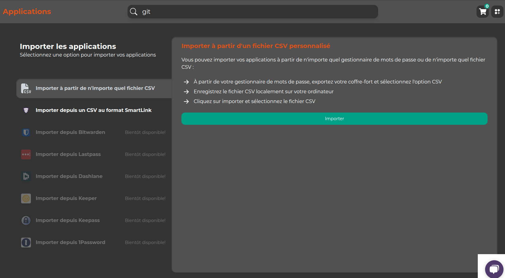 Importation d'applications