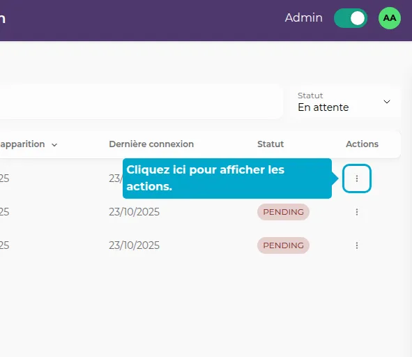 Bouton d'action pour une application Shadow IT